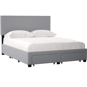 <strong>Queen</strong> <strong>Size</strong> in Grey Linen Style Fabric Kelly Panel <strong>Bed</strong> <strong>Frame</strong> with Storage Drawers and Upholstered Headboard <strong>Bed</strong> - Product Image 4