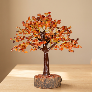 Sculpture artisanale en pierres précieuses, arbre en cornaline rouge, décoration Feng Shui pour la maison - Product Image 1