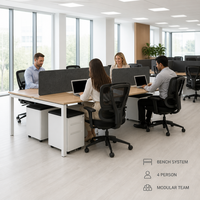 Système de bureau modulaire pour 4 personnes, poste de travail en équipe