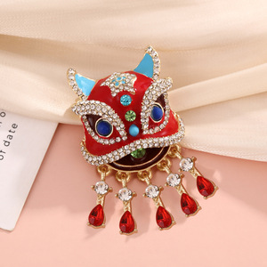 Lion Dance Brooch Zinc Alloy Red Blue <b>Crystal</b> <b>Animal</b> Shape Festival Decor Women's Fashion Pin 4.5 X 2.5 Cm - Product Image 2