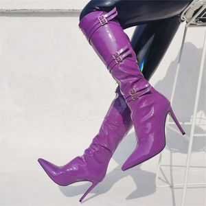 Big Size 47 Women Pointed Toe Under the Knee Summer <b>Boots</b> Front Zipper With Three Buckles Thin High Heel <b>Boots</b> for Women - Product Image 2