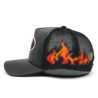 Chapeau de camionneur en cuir PU à 5 panneaux avec broderie personnalisée, Logo Fire Logo