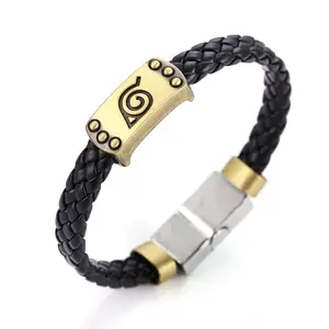 Konoha pulseira de couro com logotipo, moda bracelete com fecho magnético, cosplay, presente