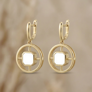 18K Yellow Rose Gold Hoop <b>Earrings</b> Circle Drop <b>Earrings</b> Octagon Stone <b>Dangle</b> Jewelry for Women Party - Product Image 1