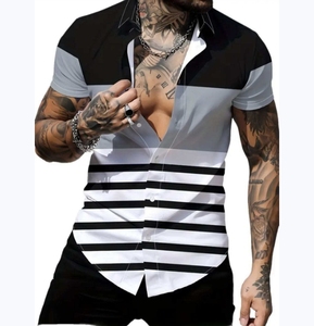 Chemise décontracté<span class=keywords><strong>e</strong></span> d'été personnalisé<span class=keywords><strong>e</strong></span> pour homme, à manches courtes, imprimé rayé, en tissu popeline de polyester respirant et écologique - Product Image 2