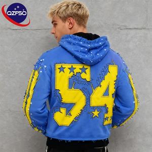 QZFSO Streetwear personnalisé surdimensionné acide pierre lavé en détresse sweat à capuche brodé soleil délavé acide lavage sweats à capuche zippés pour hommes - Product Image 1