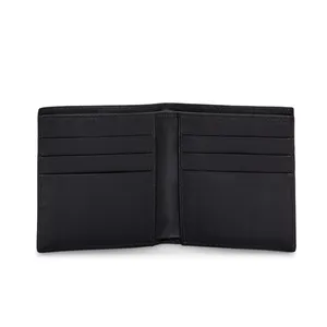 Wholesale Business Soft Bifold Custom Men Minimalist Slim Cross Grain Real Leather 8 Card Slot Wallet For Men
