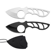 Mini couteau à lame droite pour l'extérieur avec chaîne de cou et mousqueton pour le camping et la survie