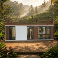 Maison conteneur modulaire surélevée et élargie de 30 pieds avec revêtement mural en panneaux WPC Rose Gold pour camp de travail et clinique