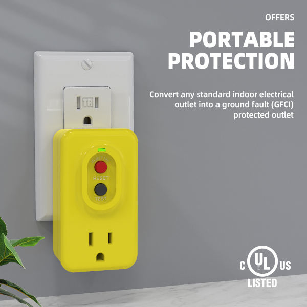 GFCI Adapter 15A Auto Reset Right Angle Plug 5-15R Single Outlet ...