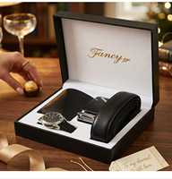 Set Hadiah Pria Mewah Kustom Dompet Kulit Jam Tangan Tahan Air Kotak Magnetik Nirkabel Ideal untuk Hari Valentine Hari Ayah