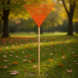 Râteau à feuilles en plastique orange Truper EP-15 avec 15 dents, manche en bois et tête en alliage d'aluminium pour une utilisation en extérieur dans le jardin - Product Image 2