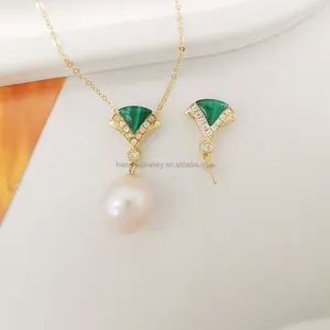 18K Real Gold Necklace Malachite Necklace Pearl Mounts Jewelry Accessory DIY Pearl Necklace