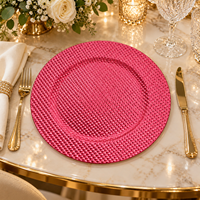 Assiette de présentation ronde en plastique 13 pouces à texture losanges, rose moderne, revêtement poudré, pour décoration de table de fête