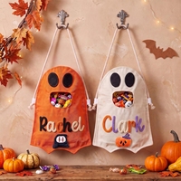 Sac à bonbons d'Halloween personnalisé avec motif fantôme, sac fourre-tout pour bonbons avec nom personnalisé et volant écossais, sac d'Halloween réutilisable pour enfants