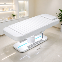 Table de soin esthétique électrique à 3 moteurs, réglable en hauteur, avec base en bois et éclairage LED, pour spa et massage facial