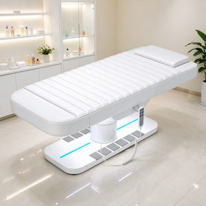 Table de soin esthétique électrique à 3 moteurs, réglable en hauteur, avec base en bois et éclairage LED, pour spa et massage facial - Product Image 6