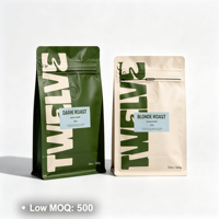 Sacs d'emballage pour café personnalisés à fond plat avec valve de dégazage unidirectionnelle et fermeture éclair refermable 250g 500g
