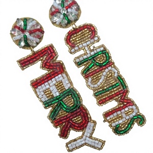 Merry Christmas Women's Designer Beaded <b>Earrings</b> <b>CRYSTAL</b> CRAFT Handmade Embroidered Customized Colors Halloween New Year - Product Image 1