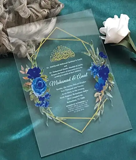 कस्टम अद्वितीय लेजर कट लक्जरी पारदर्शी एक्रिलिक शादी के निमंत्रण कार्ड