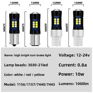 YD công suất cao 10W 15smd 3030 CANBUS miễn phí tín hiệu rẽ & phanh ánh sáng đỏ vàng trắng 12V 24V 1156 1157 7440 Điều kiện Mới - Product Image 6