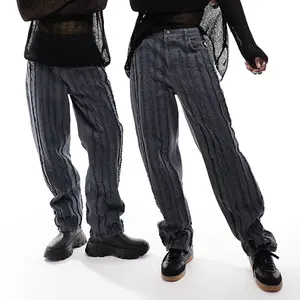 بنطلون جينز مخصص للرجال للجنسين تصميم عتيق Navy نسخة محدودة جينز ممزق تصميم فريد للمنطقة الهامة موضة خارجية للرجال والنساء