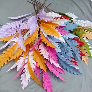 Venta al por mayor de flores de seda decorativas artificiales baratas, plantas para boda, hogar, arte con grandes hojas de roble, 3 tenedores, árbol de roble - Product Image 1