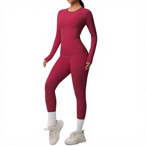 Women's High Waist Breathable Lightweight Moisture Stretchy Long Sleeve Running Leggings Set Plus Size Gym Fitness Workout - Product Image 2