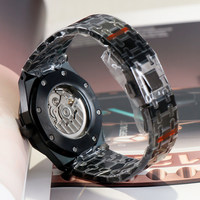 Montre chronographe automatique mécanique résistante à l'eau avec boîtier et bracelet en acier inoxydable au design squelette tendance OEM