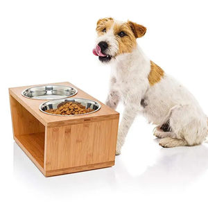 Rak mangkuk hewan peliharaan kayu kustom pabrik dudukan tempat makan hewan peliharaan bambu - Product Image 1