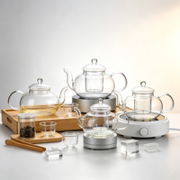 Théière ronde en verre borosilicate avec infuseur intégré, bec verseur et poignée – Vaisselle élégante pour la préparation de tisanes et de boissons à la maison