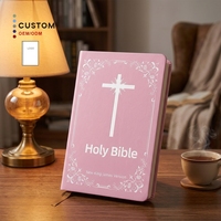 Personnalisation exclusive - Bible classique en cuir PU rose avec texte NKJV gravé - Design pour les services religieux - Dévotion chrétienne