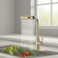 Robinet de cuisine cascade d'usine avec pulvérisateur à 3 fonctions Robinet de cuisine finition or pour la cuisine