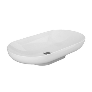 Lavabo ovalado de 70 cm de largo, de cerámica blanca, para instalación en pared. - Product Image 1