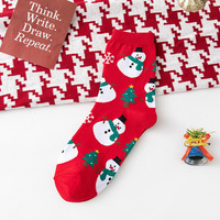 Chaussettes de Noël mi-mollet pour femmes, motif dessin animé Père Noël, renne, bonhomme de neige, rouge vif et mignon
