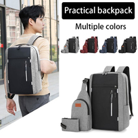 Ensemble 3 pièces personnalisé et tendance : Sac à dos pour ordinateur portable en polyester durable et imperméable, sac à bandoulière, trousse à crayons, fermeture éclair antivol USB