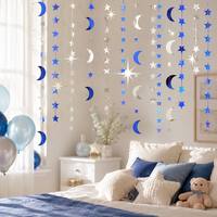 Guirlande 4M étoiles et lunes or et argent en carton réfléchissant pour décoration de fête du Ramadan et d'anniversaire