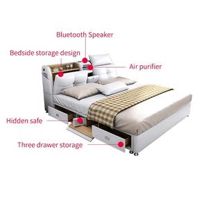 Cama Inteligente Moderna King Size Multifuncional de Cuero, Cama Doble con Almacenamiento, Funciones Reclinables, Estructura de Madera Tapizada, 520-1S, Camas Inteligentes - Product Image 3