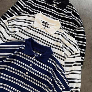 Venta al por mayor peso pesado Vintage Spandex <span class=keywords><strong>Rugby</strong></span> rayas Polo <span class=keywords><strong>manga</strong></span> <span class=keywords><strong>larga</strong></span> Streetwear Jersey hombres personalizado rayas Polo camisa para hombres - Product Image 1
