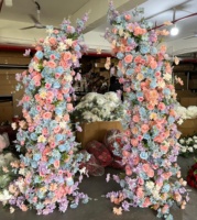 Arche de fleurs artificielles en soie en forme de corne, réaliste, avec roses et gypsophile, 7 pieds, double pièce, pour décoration de mariage