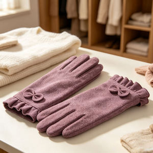 Gants d'hiver pour femmes avec logo personnalisé, doublure polaire thermique chaude, revers à volants, élégants mittons de conduite, Guantes Mujer - Product Image 5