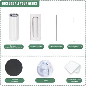 Paquete de 50 Vasos Sublimables de Borde Plano de 20 oz, Vasos Aislantes de Acero Inoxidable con Tapa, Pajita y Posavasos Reutilizables para Bebidas Frías - Product Image 4