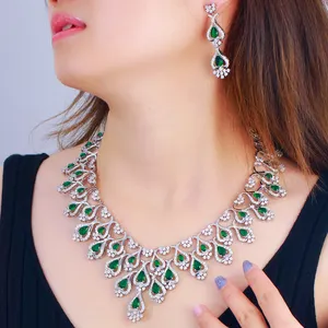 New Fashion Wedding Dubai Necklace Set Bridal Green Cubic Zircon Jewelry Set for Women Party Accessories