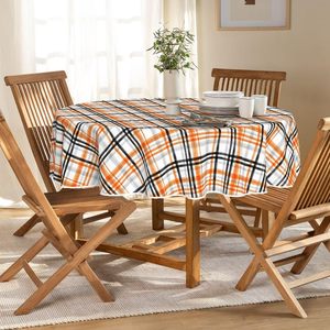 Nappe rectangulaire Orange Buffalo Plaid Halloween Polyester lavable européen pour dîner de pique-nique de fête d'automne (hôtels) Stock - Product Image 2