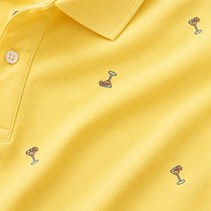 Camisa Polo Personalizada para Hombre, Amarilla, Bordada, Manga Corta, Algodón Piqué, Casual, Cierre de Botones, Diseño de Dibujos Animados, Corte Regular - Product Image 3