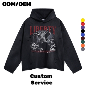 <span class=keywords><strong>2026</strong></span> Schwergewichtiger 450GSM Distressed Hoodie für Herren mit Rohem Saum, Gewaschener Optik, Spray-Monkey-Print, Streetwear-Kapuzenpullover, Komfortabel - Product Image 4
