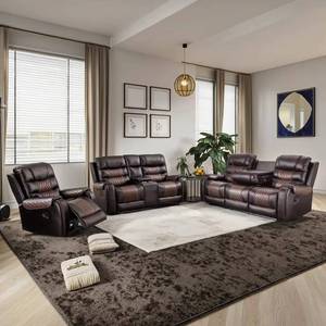 Modern Best-Selling Home Theater Recliner Sofa Set with Retractable Storage Console, Lifting <b>Table</b>, Soft Cushions, Synthetic - Product Image 5