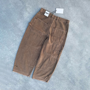 Pantalones vaqueros <span class=keywords><strong>de</strong></span> mezclilla personalizados para hombre, estilo vintage Y2K, color marrón, lavado ácido, con doble <span class=keywords><strong>rodilla</strong></span>, <span class=keywords><strong>de</strong></span> trabajo, <span class=keywords><strong>de</strong></span> pierna ancha, desgastados, <span class=keywords><strong>de</strong></span> lona, estilo streetwear - Product Image 3