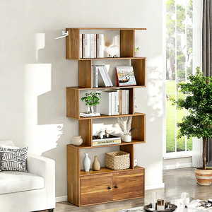 Libreria a 6 <span class=keywords><strong>Ripiani</strong></span> in Legno a Forma di S con Armadietto, Scaffale Alto Autoportante, Divisorio <span class=keywords><strong>per</strong></span> Soggiorno e Ufficio - Product Image 1