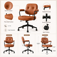 Chaise d'ordinateur en cuir de vachette style rétro capitonnée avec dossier et accoudoirs, confortable pour une assise prolongée, idéale pour la maison, la chambre, le bureau ou le bureau d'étude.